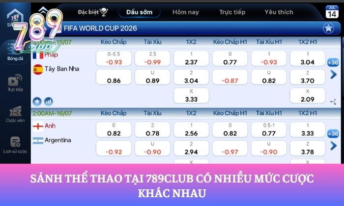 Trang chủ 18 Sảnh thể thao tại 789Club có nhiều mức cược khác nhau